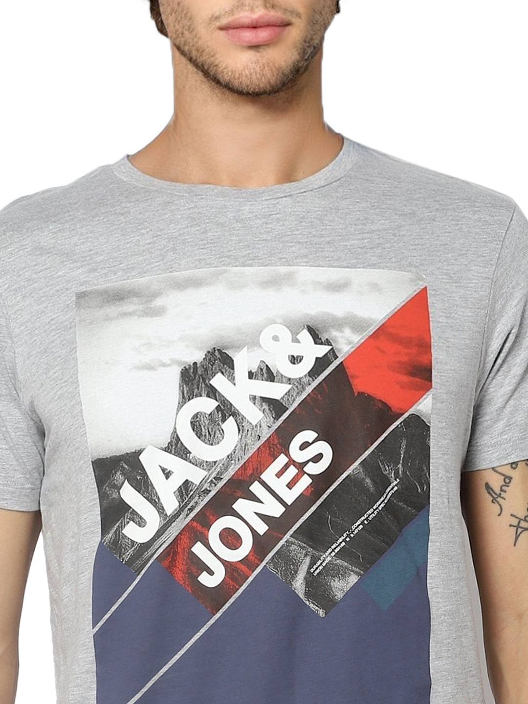 Grey Graphic Print Crew Neck T-shirt