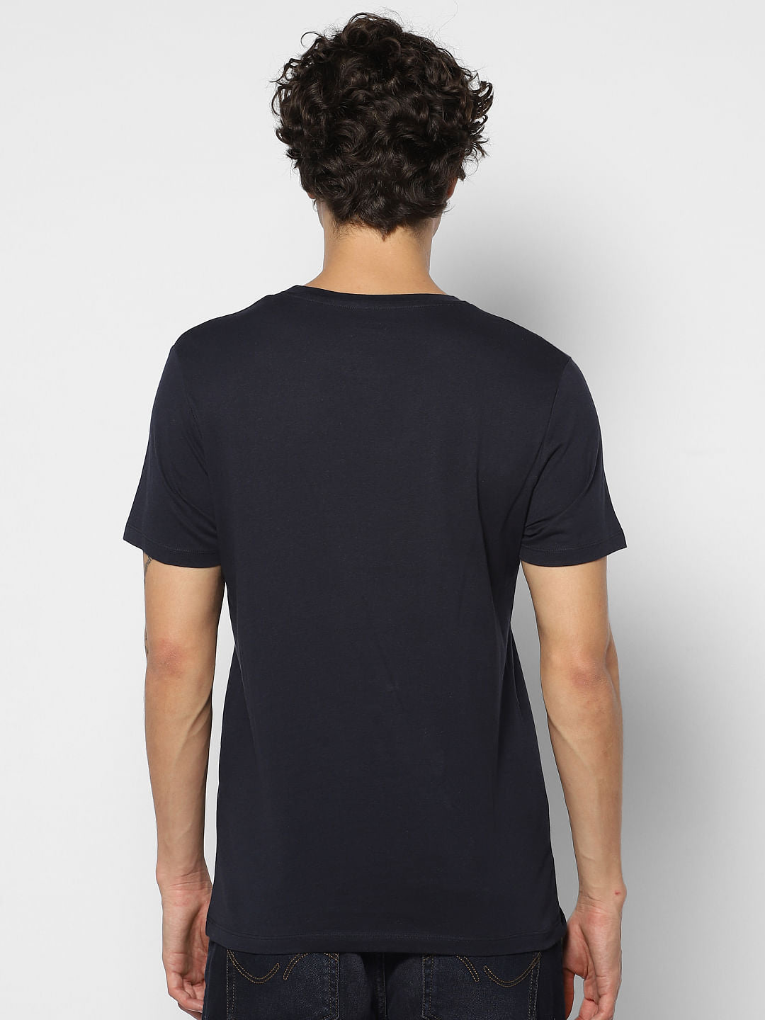 Dark Blue Logo Print Crew Neck T-shirt