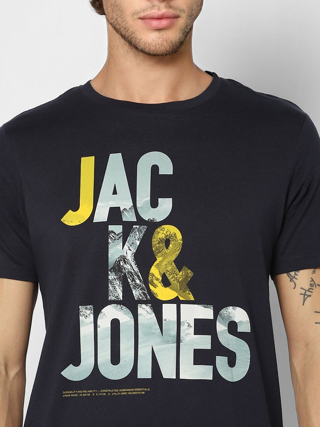 Dark Blue Logo Print Crew Neck T-shirt