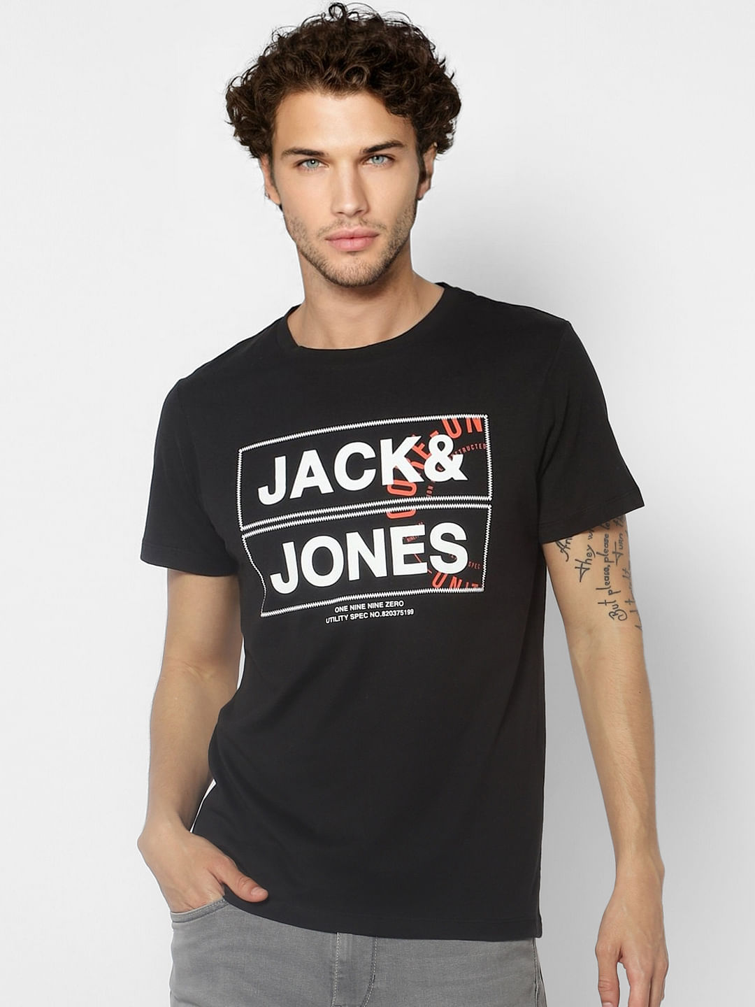 Black Logo Print Crew Neck T-shirt