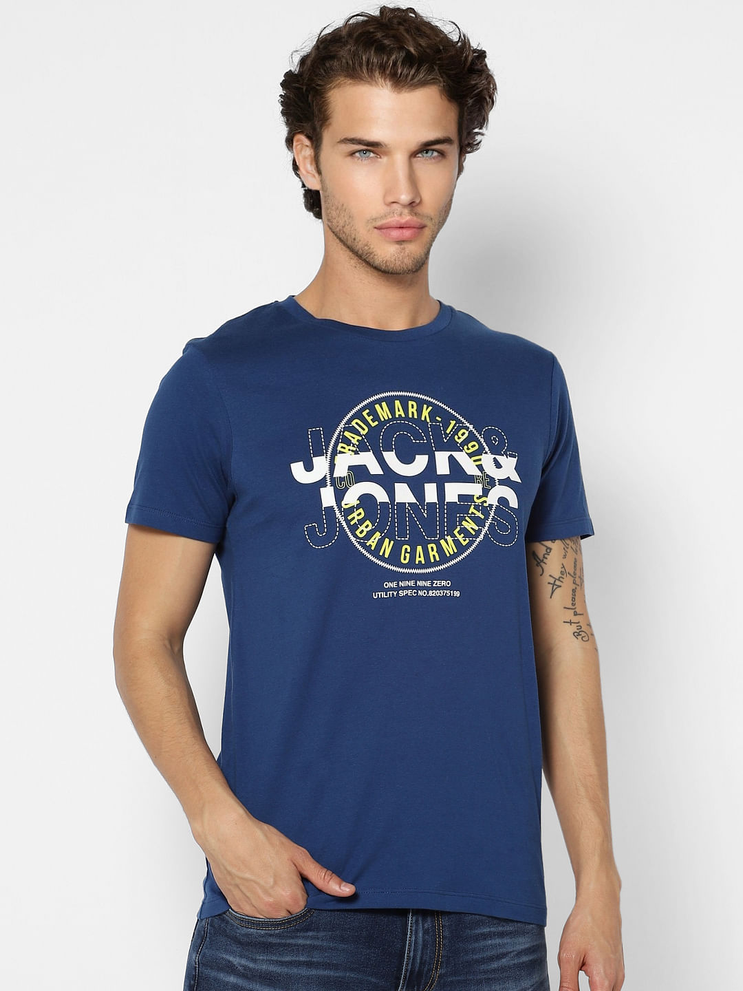 Blue Logo Print Crew Neck T-shirt