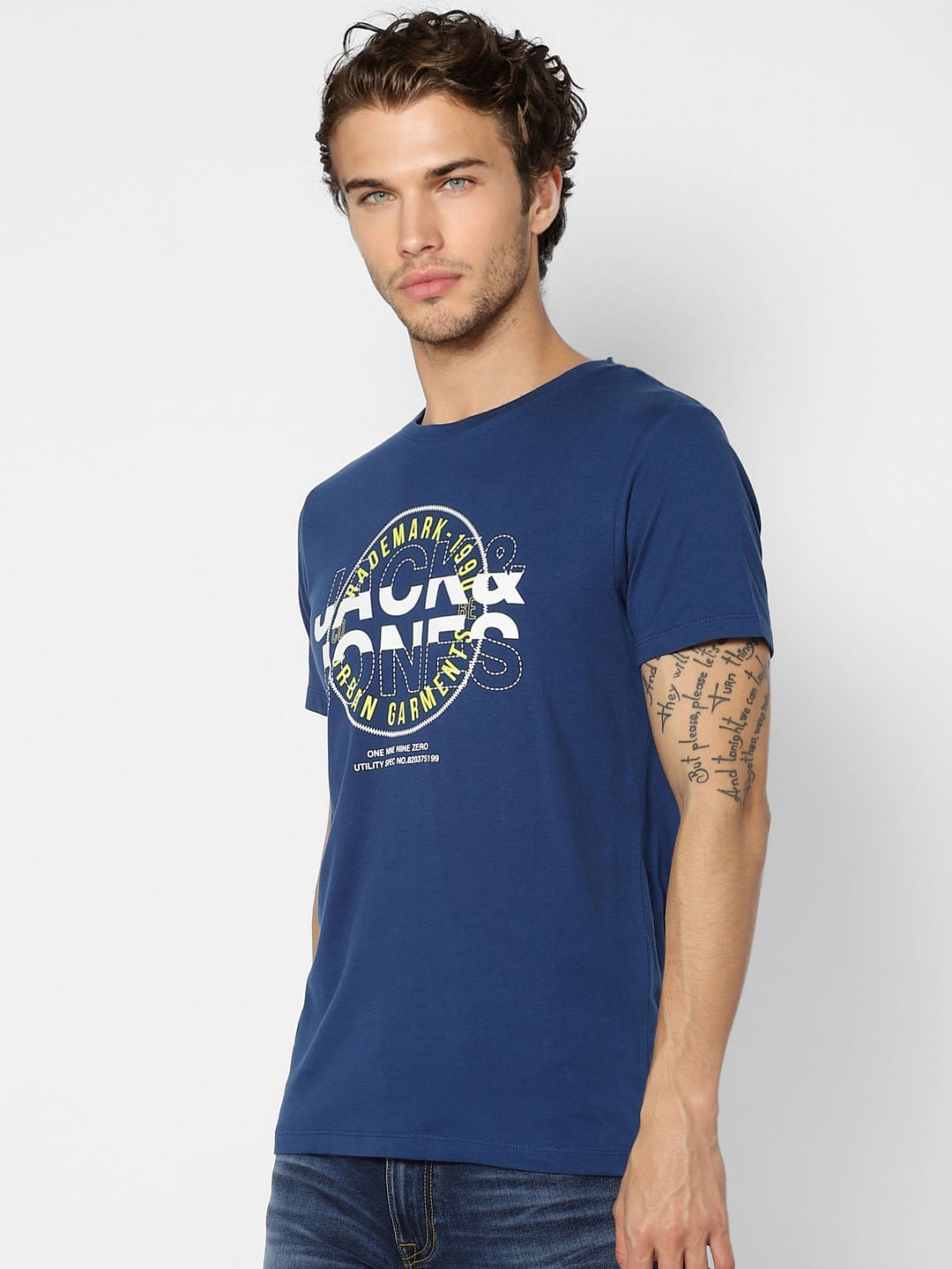Blue Logo Print Crew Neck T-shirt