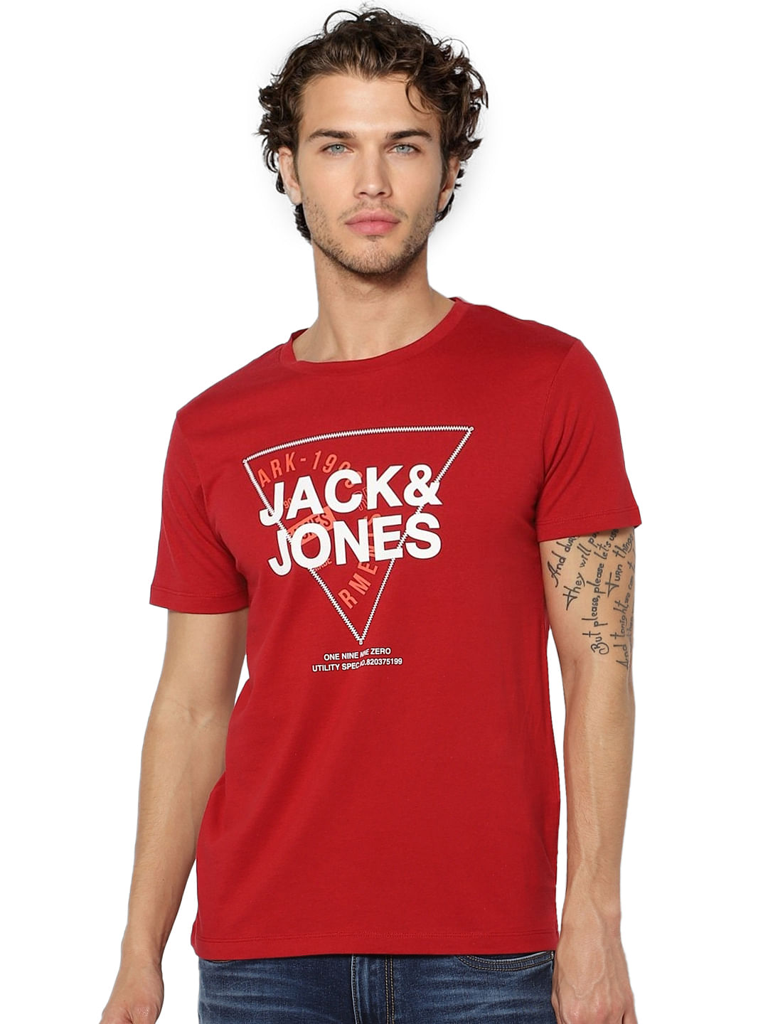 Red Logo Print Crew Neck T-shirt
