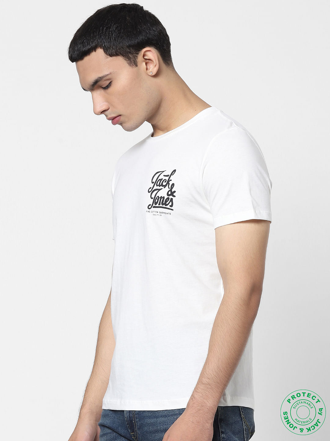 White Logo Print Crew Neck T-shirt