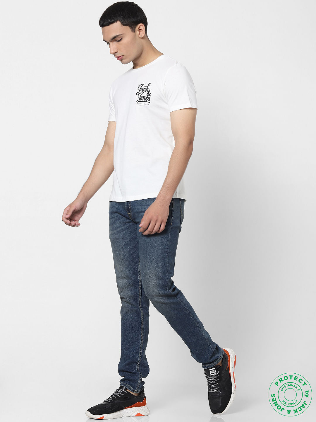 White Logo Print Crew Neck T-shirt