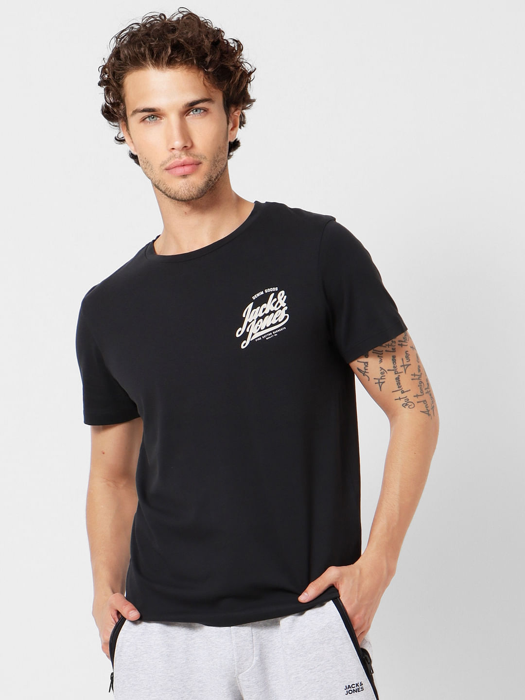 Black Logo Print Crew Neck T-shirt