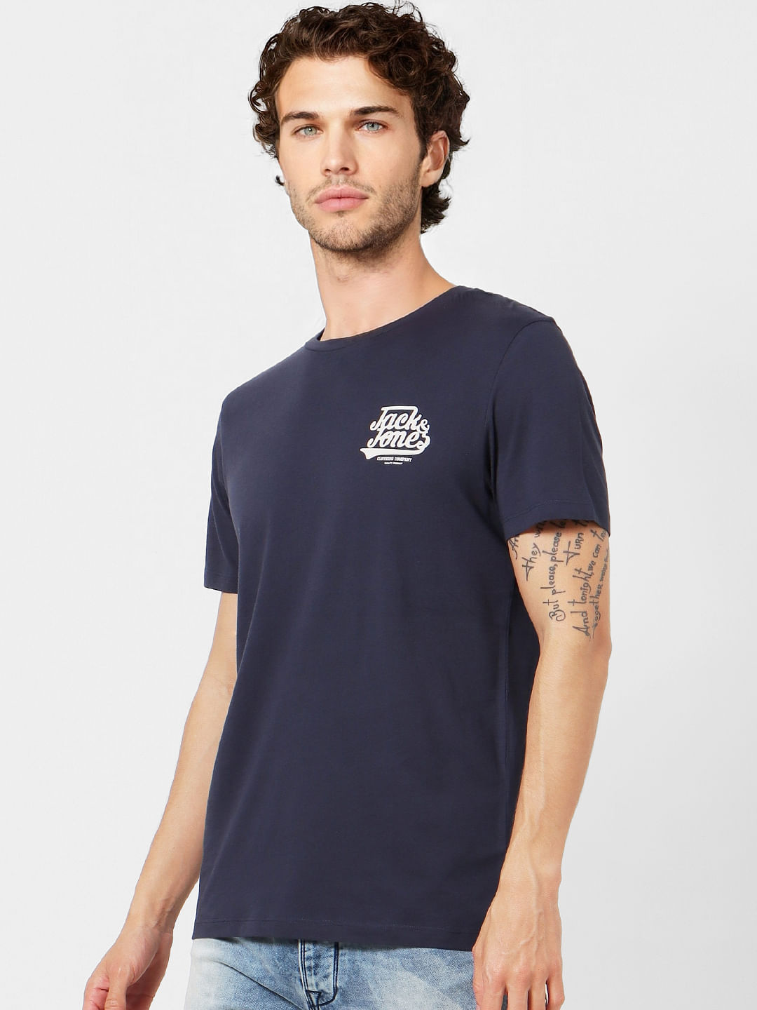 Blue Logo Print Crew Neck T-shirt