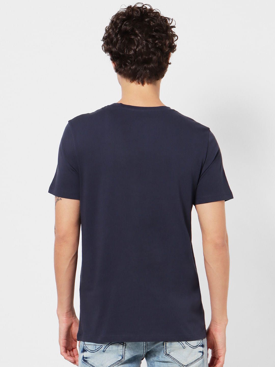 Blue Logo Print Crew Neck T-shirt