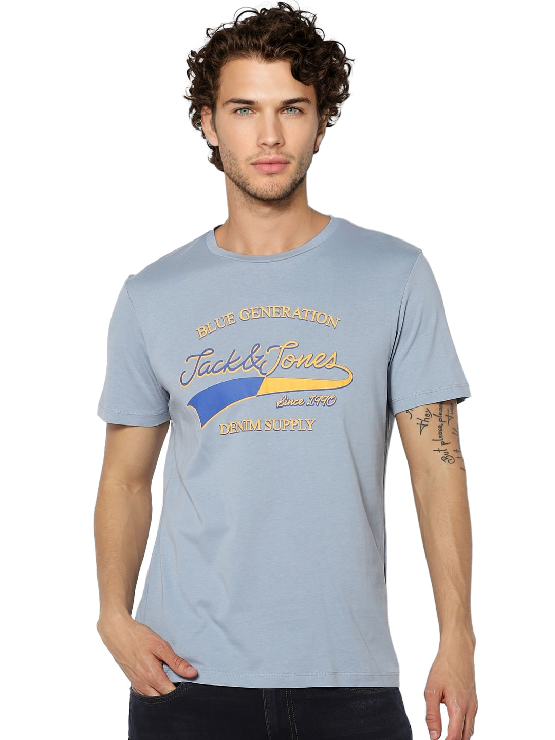Blue Logo Print Crew Neck T-shirt