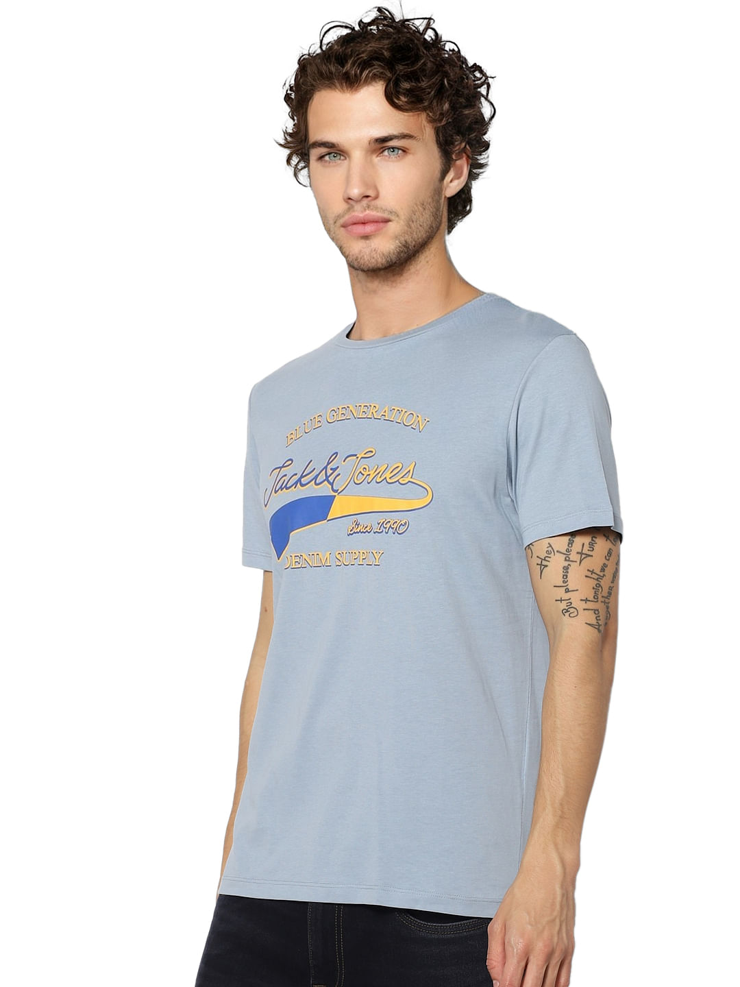 Blue Logo Print Crew Neck T-shirt