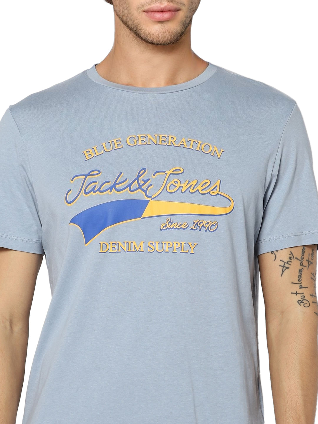 Blue Logo Print Crew Neck T-shirt