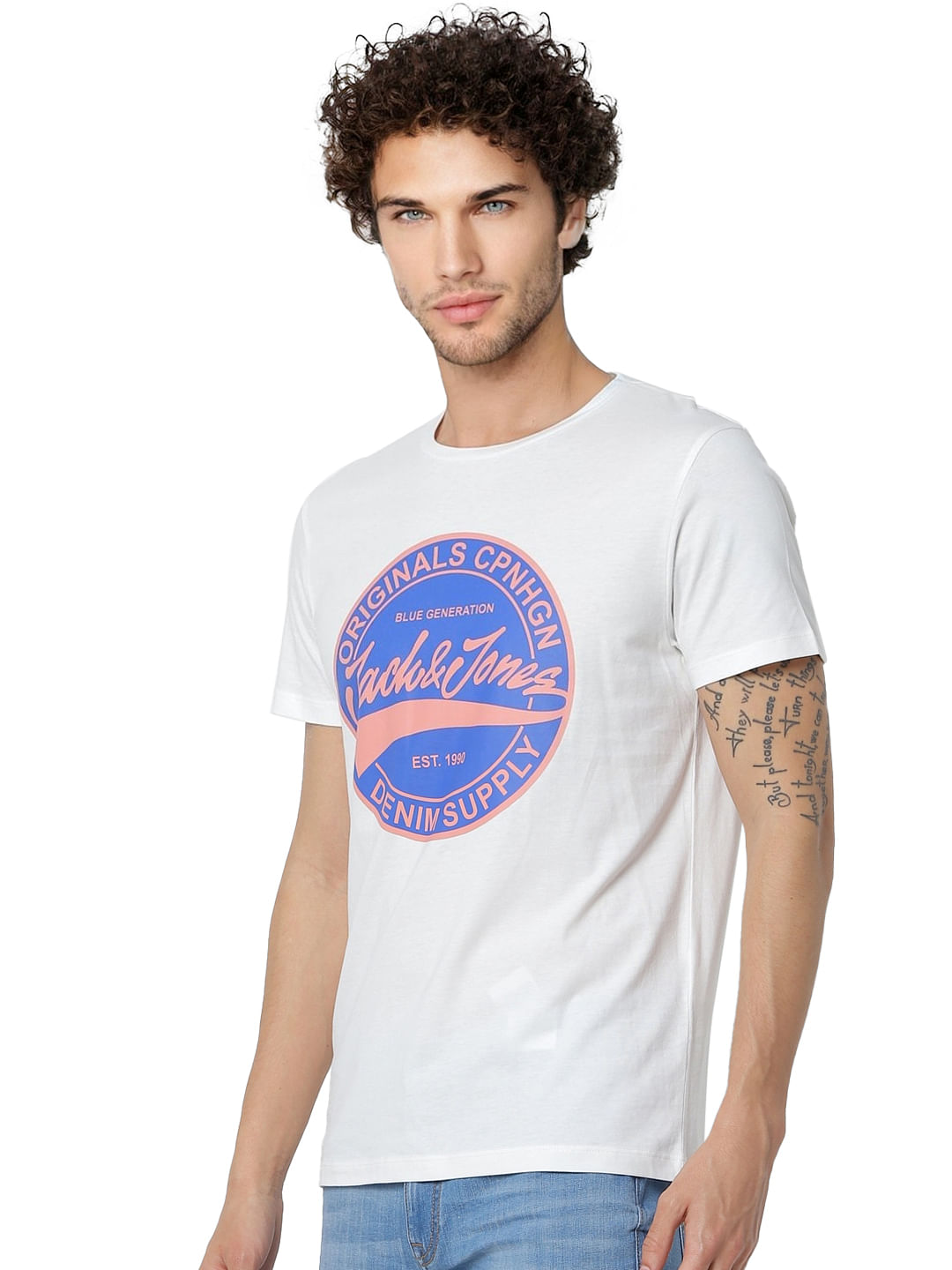 White Logo Print Crew Neck T-shirt