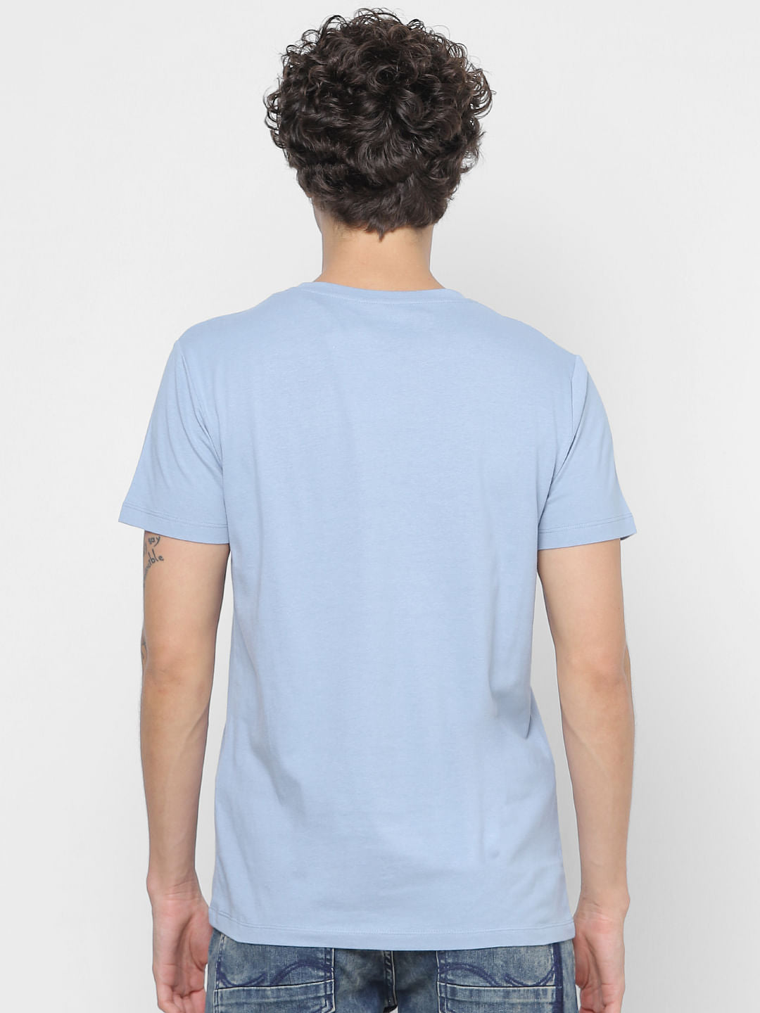 Light Blue Logo Print Crew Neck T-shirt