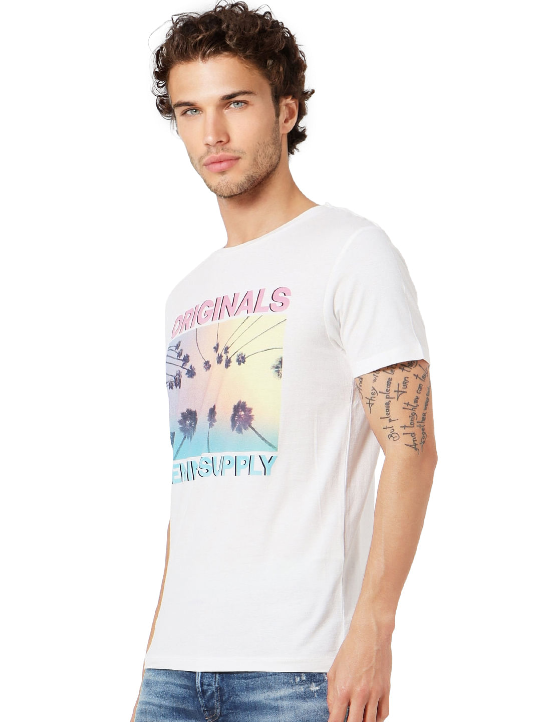 White Graphic Print Crew Neck T-shirt