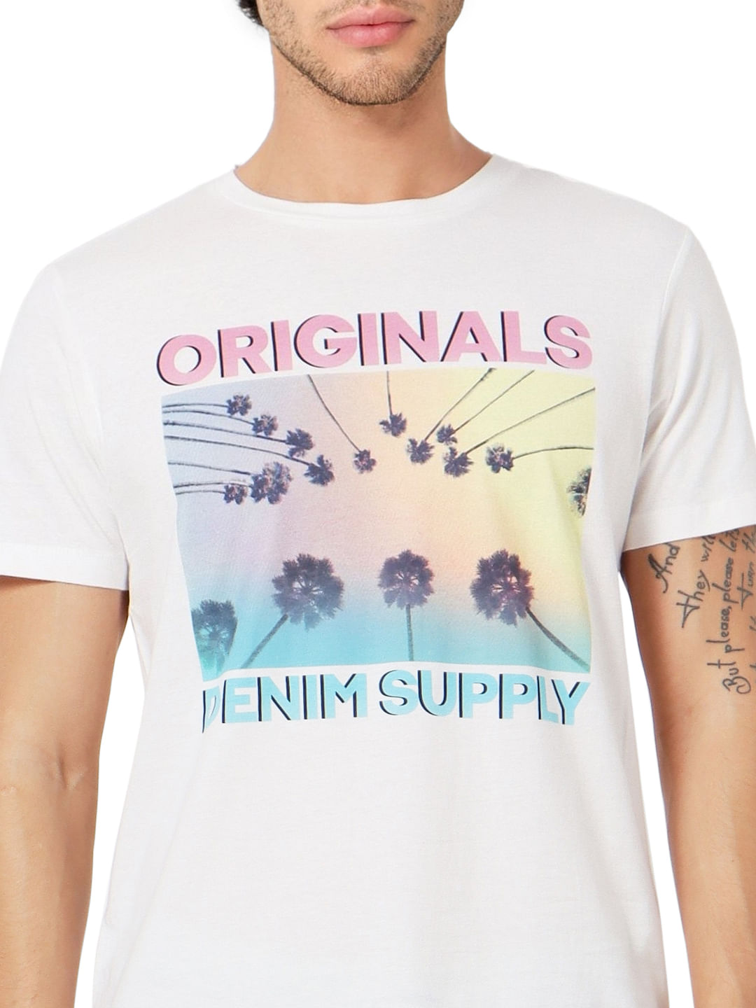 White Graphic Print Crew Neck T-shirt