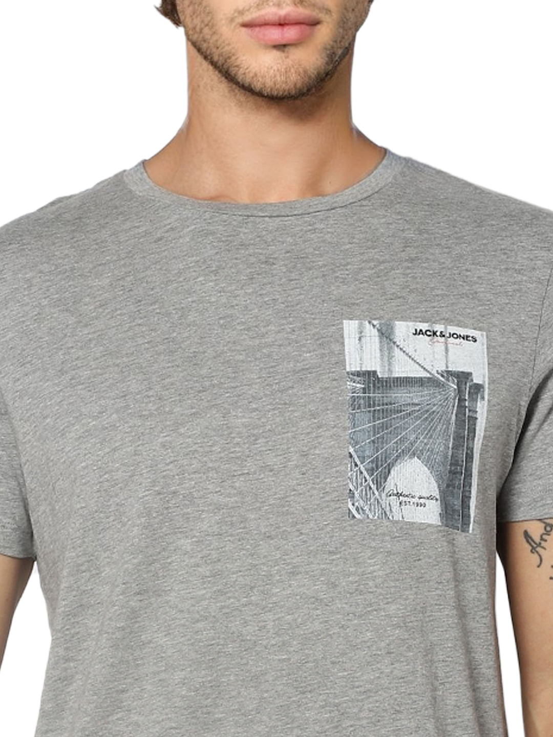 Grey Graphic Print Crew Neck T-shirt