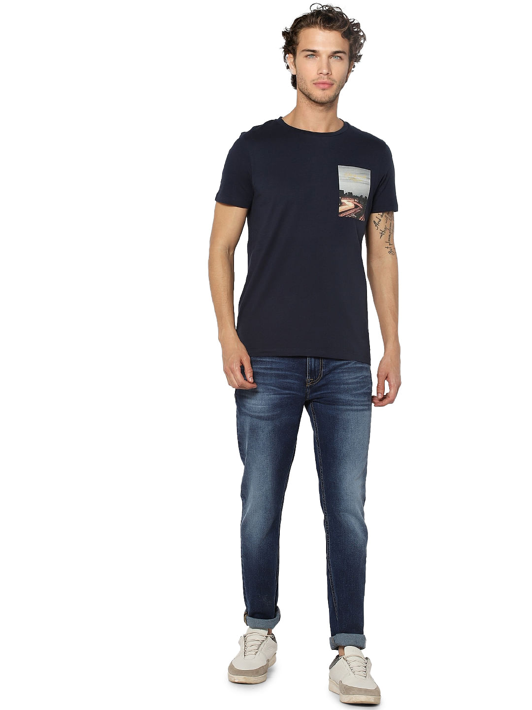 Navy Blue Graphic Print Crew Neck T-shirt