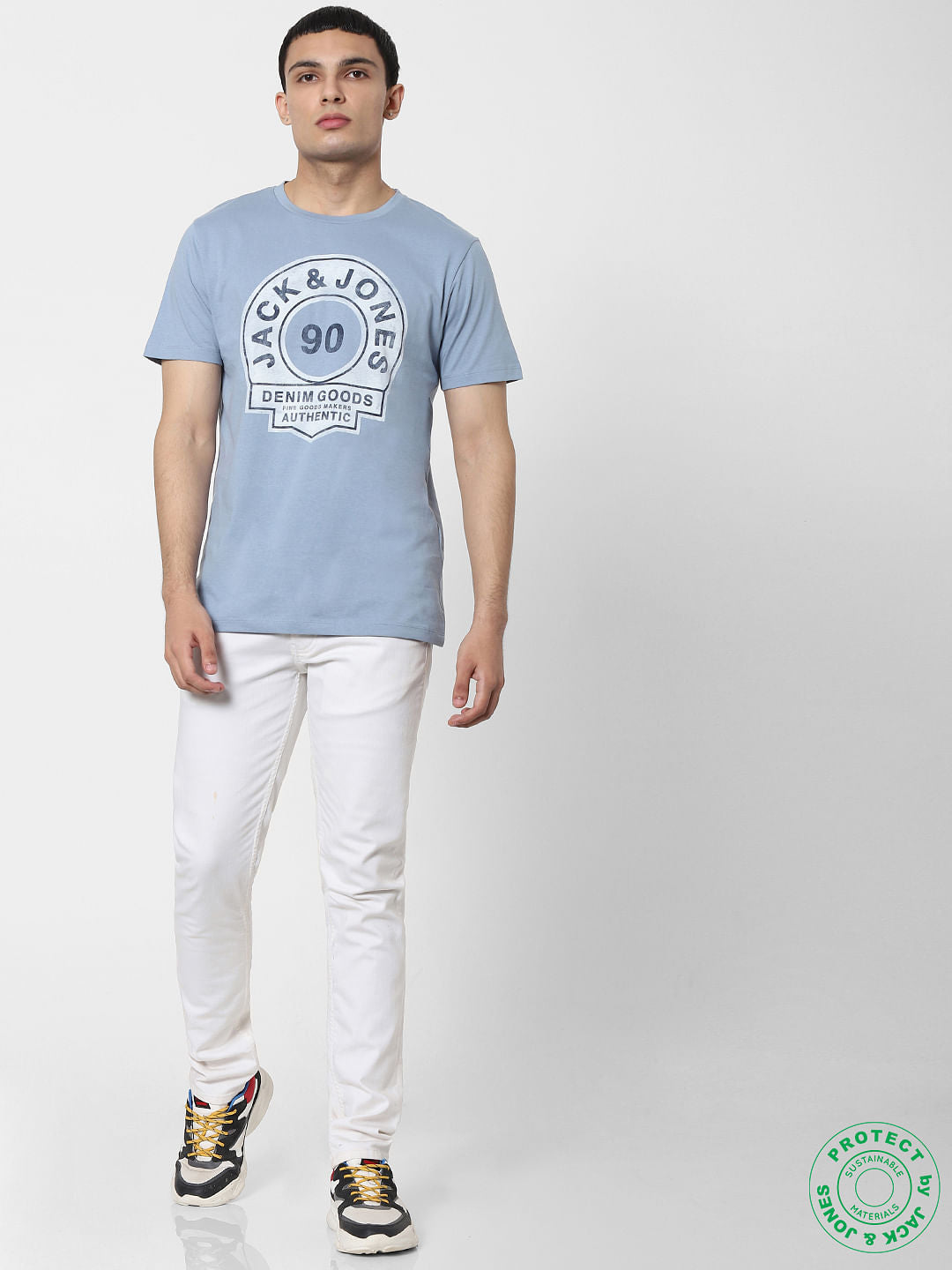 Blue Logo Print Crew Neck T-shirt
