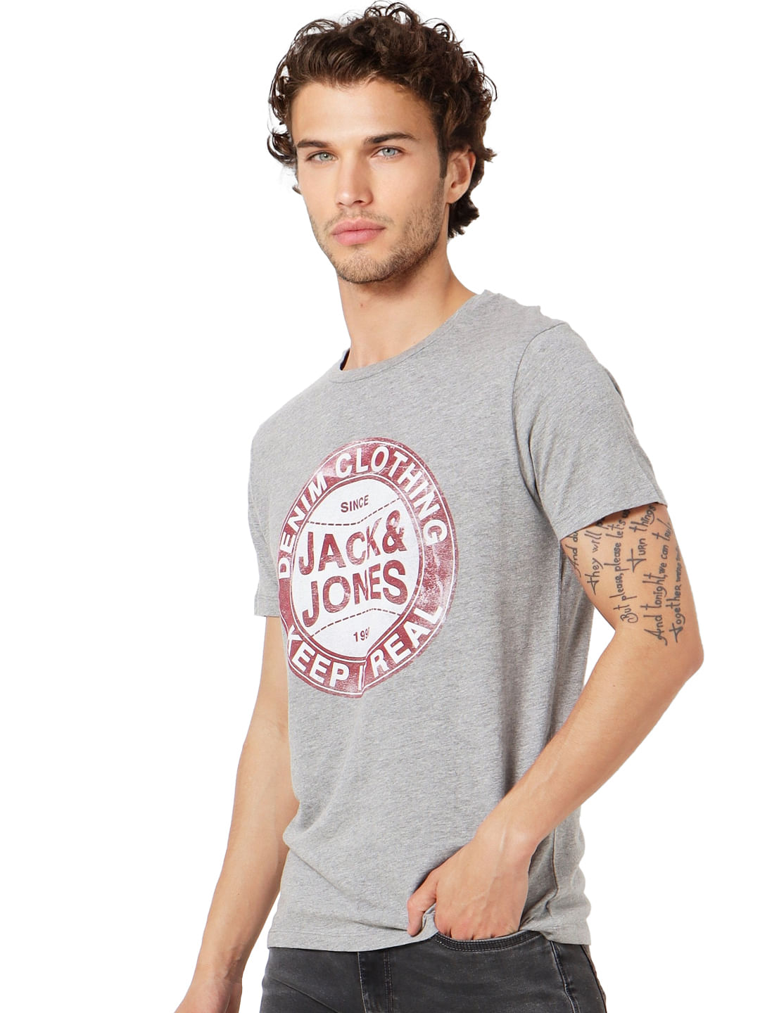 Grey Logo Print Crew Neck T-shirt