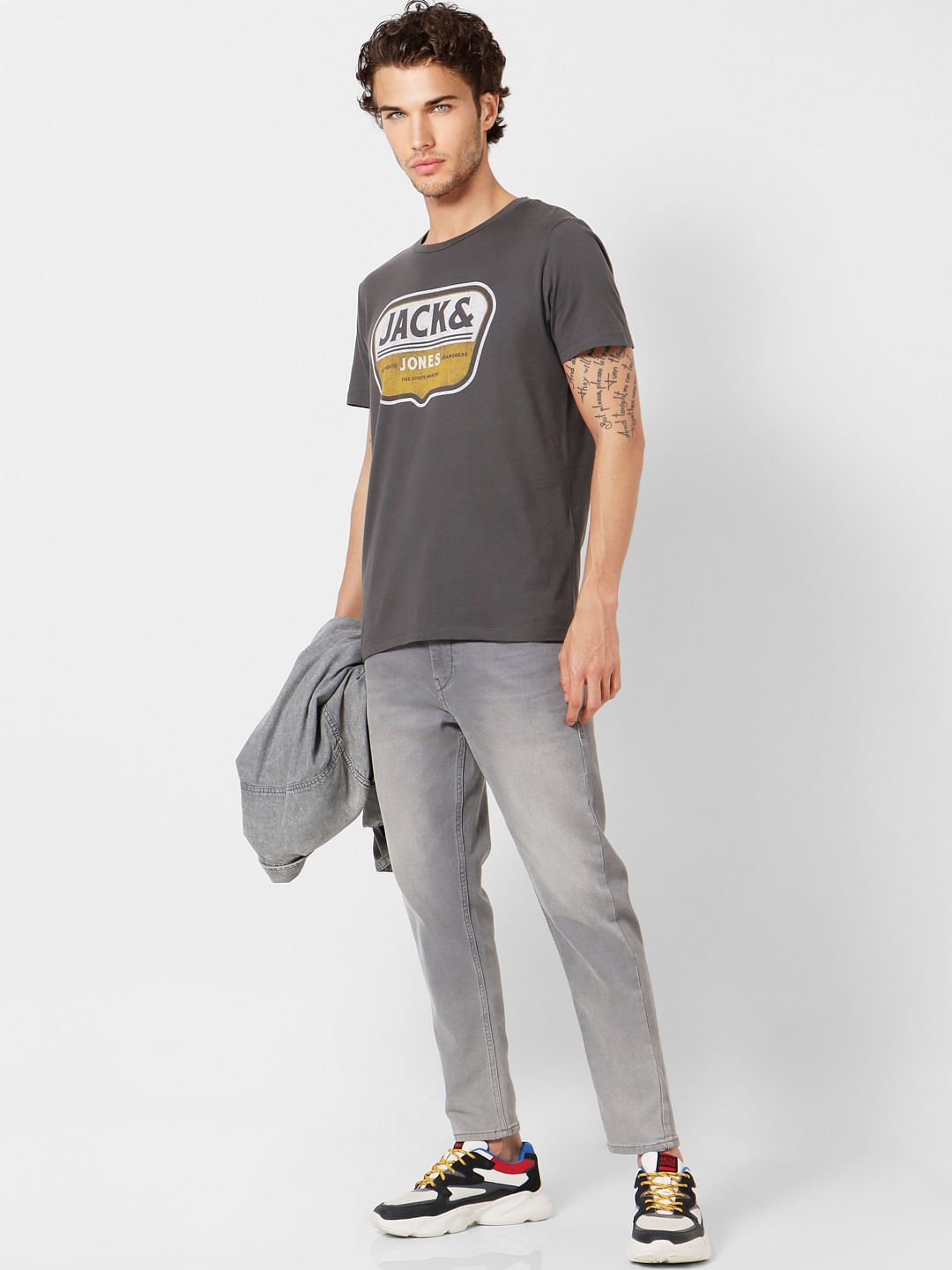Grey Logo Print Crew Neck T-shirt