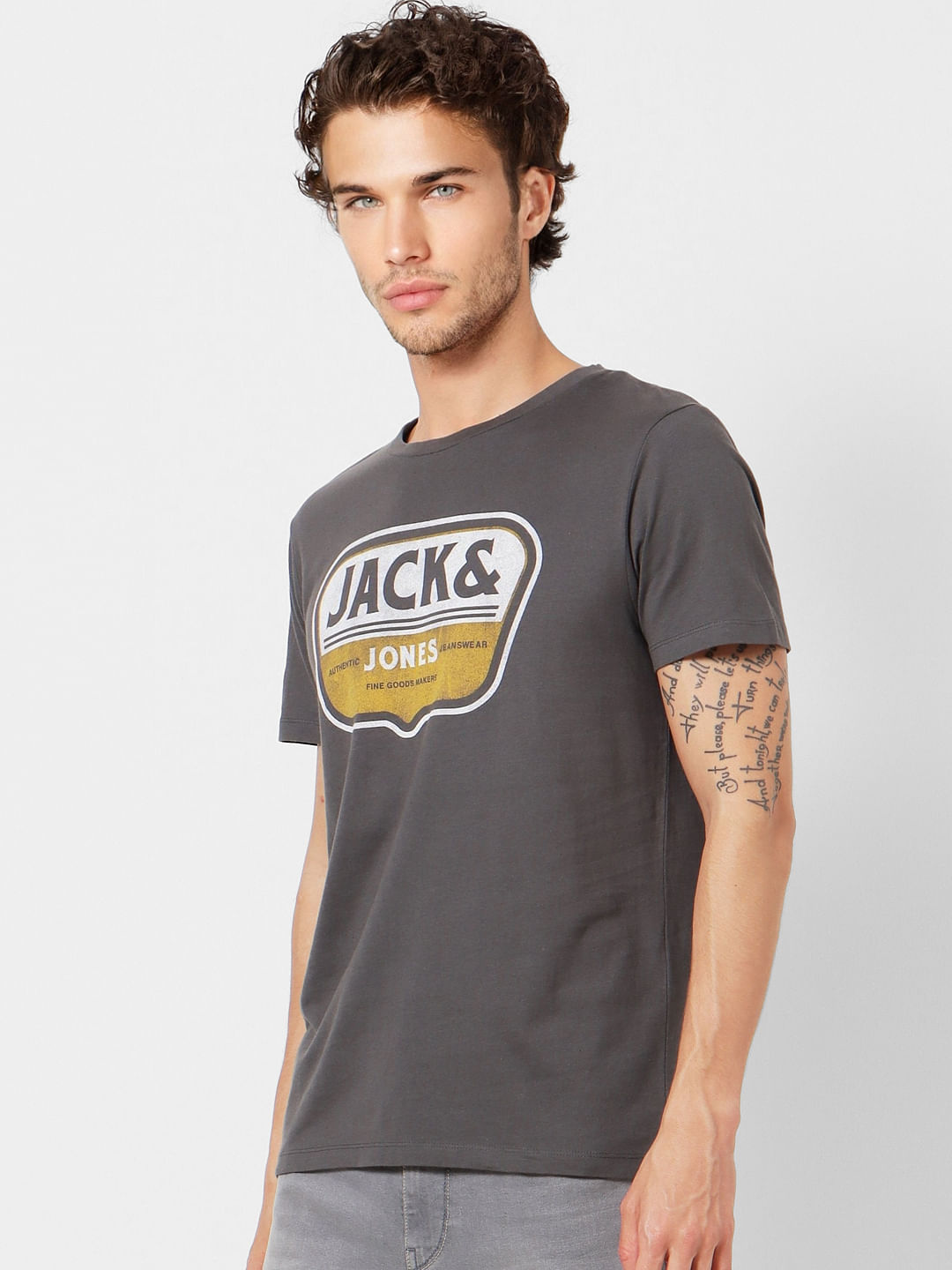 Grey Logo Print Crew Neck T-shirt
