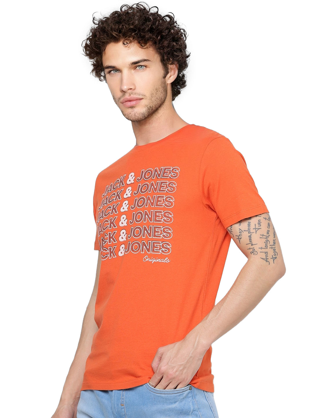 Orange Logo Print Crew Neck T-shirt
