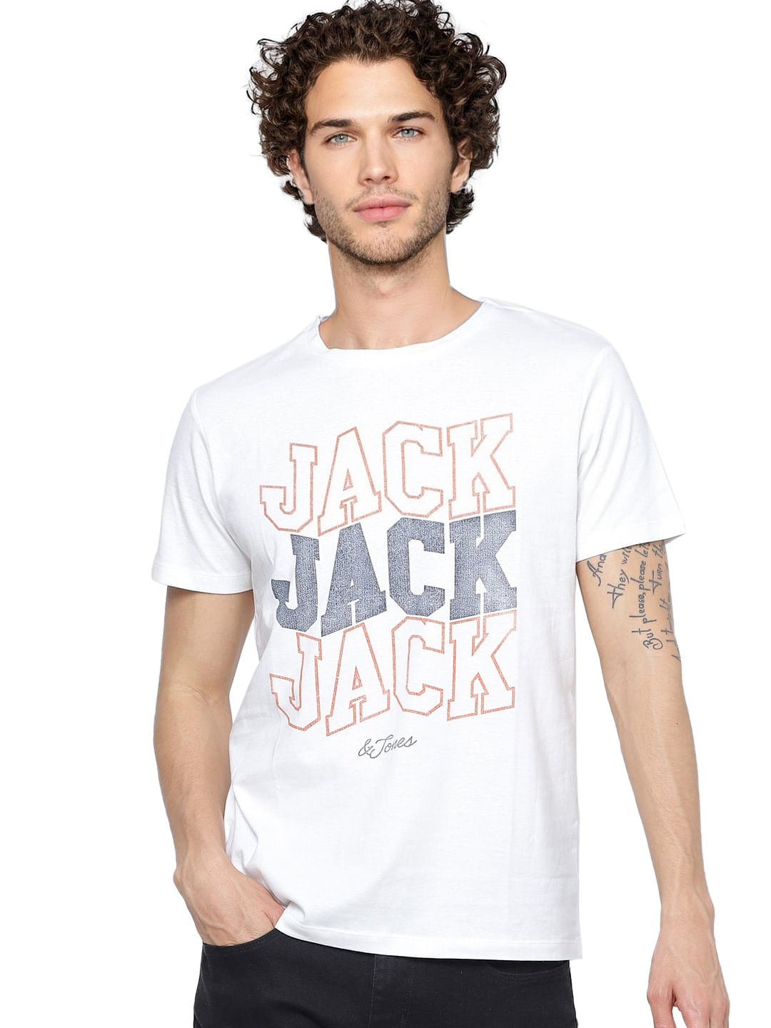 White Text Print Crew Neck T-shirt