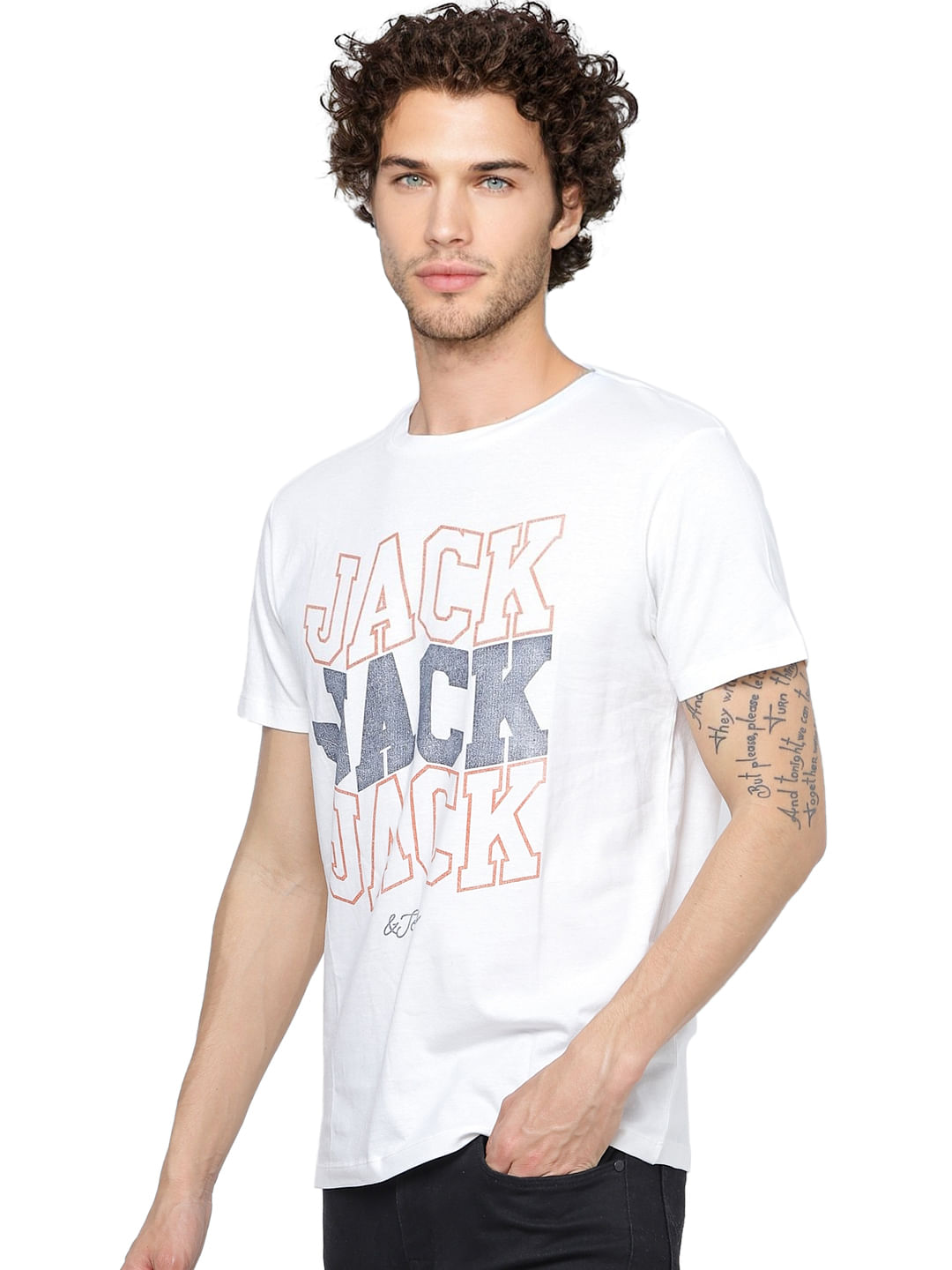 White Text Print Crew Neck T-shirt