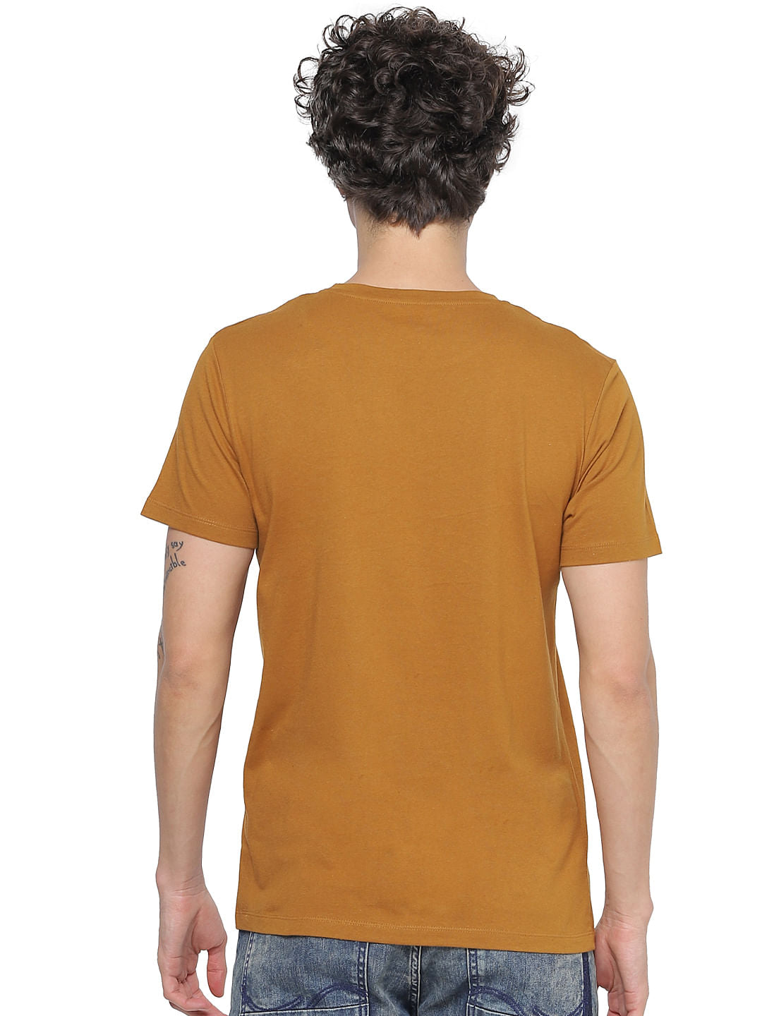 Brown Text Print Crew Neck T-shirt