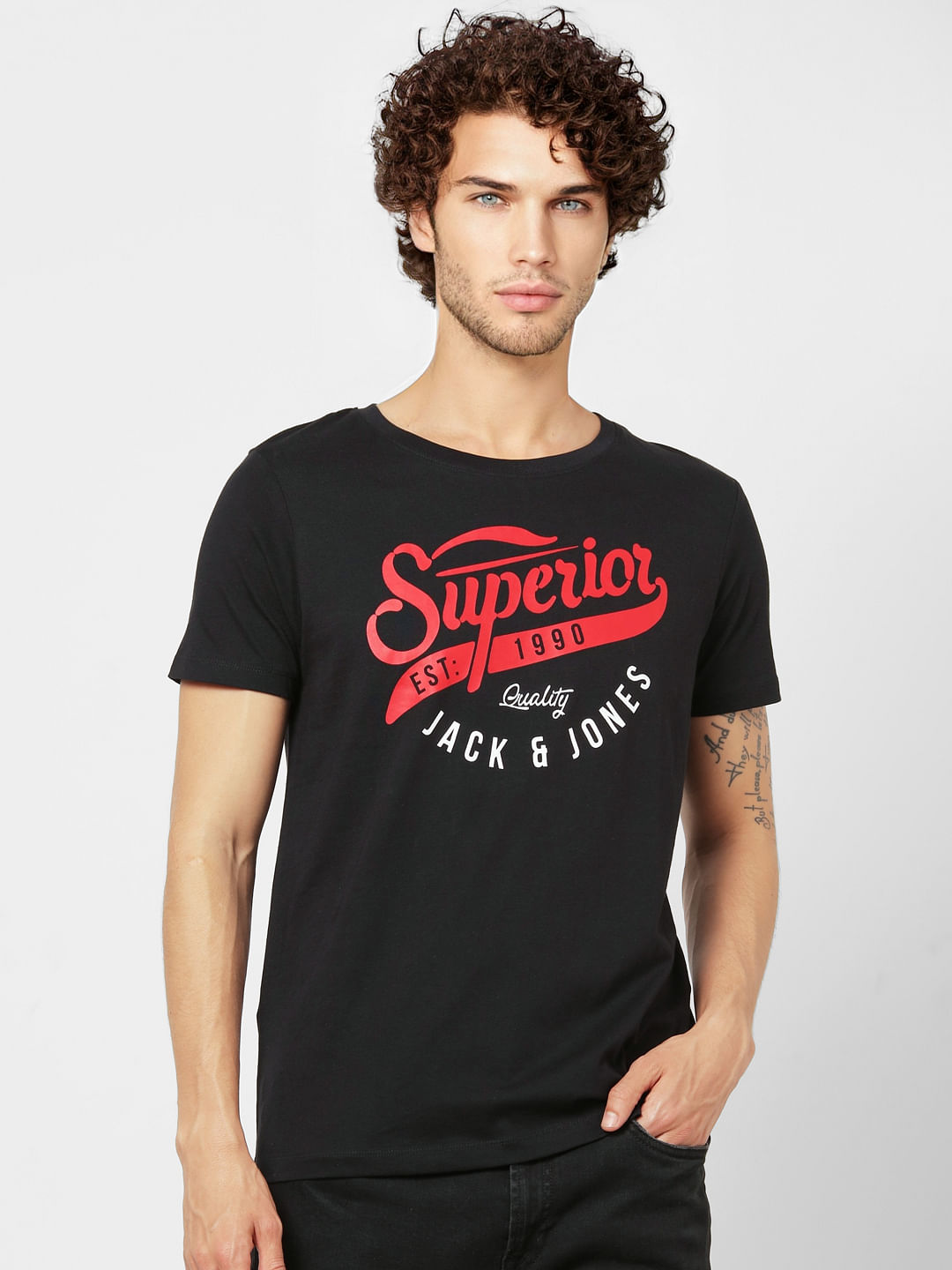 Black Logo Print Crew Neck T-shirt