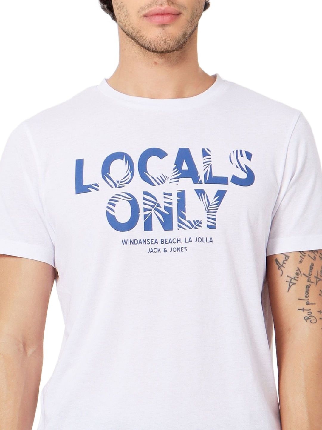 White Text Print Crew Neck T-shirt