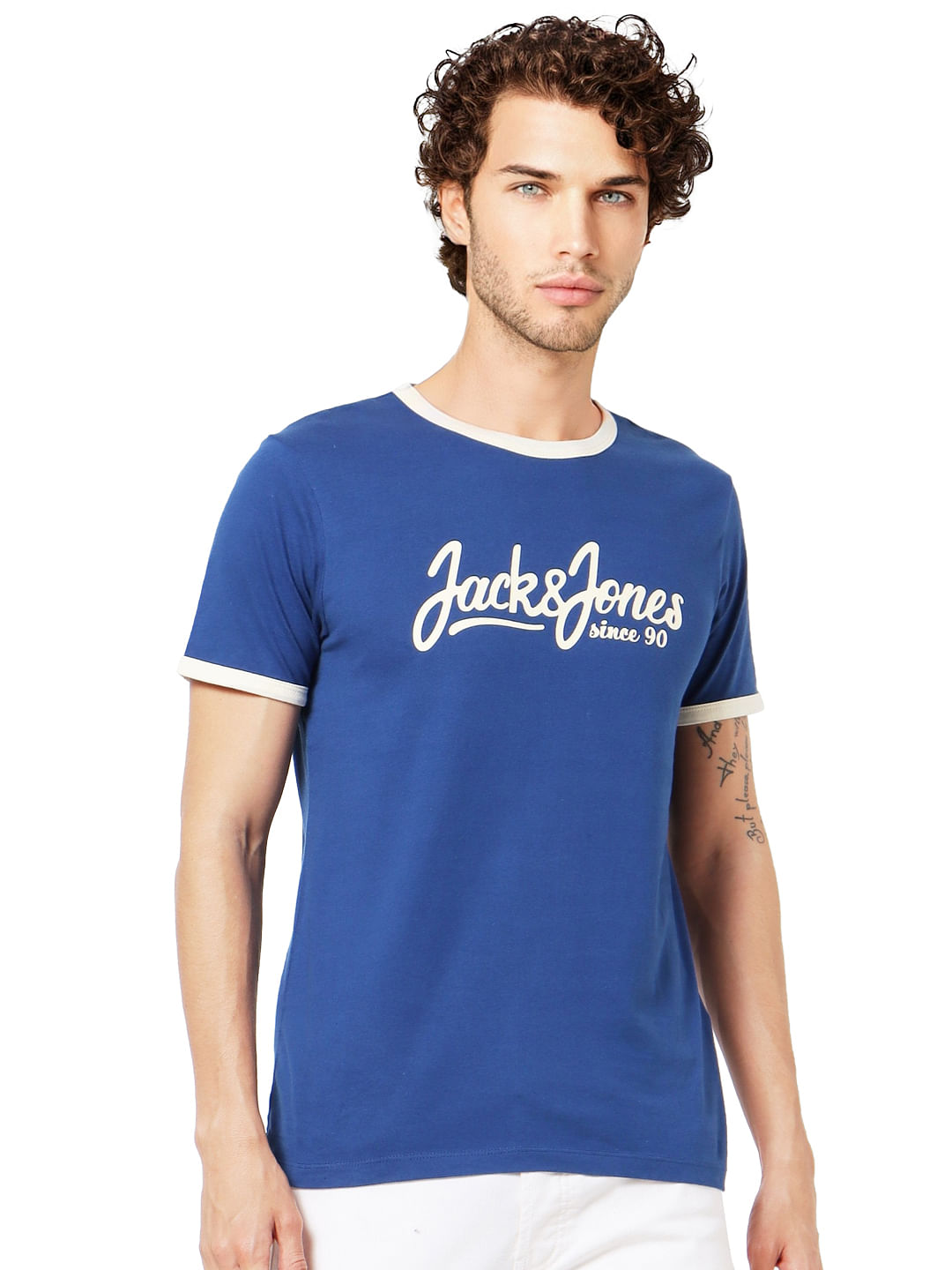 Blue Logo Print Crew Neck T-shirt