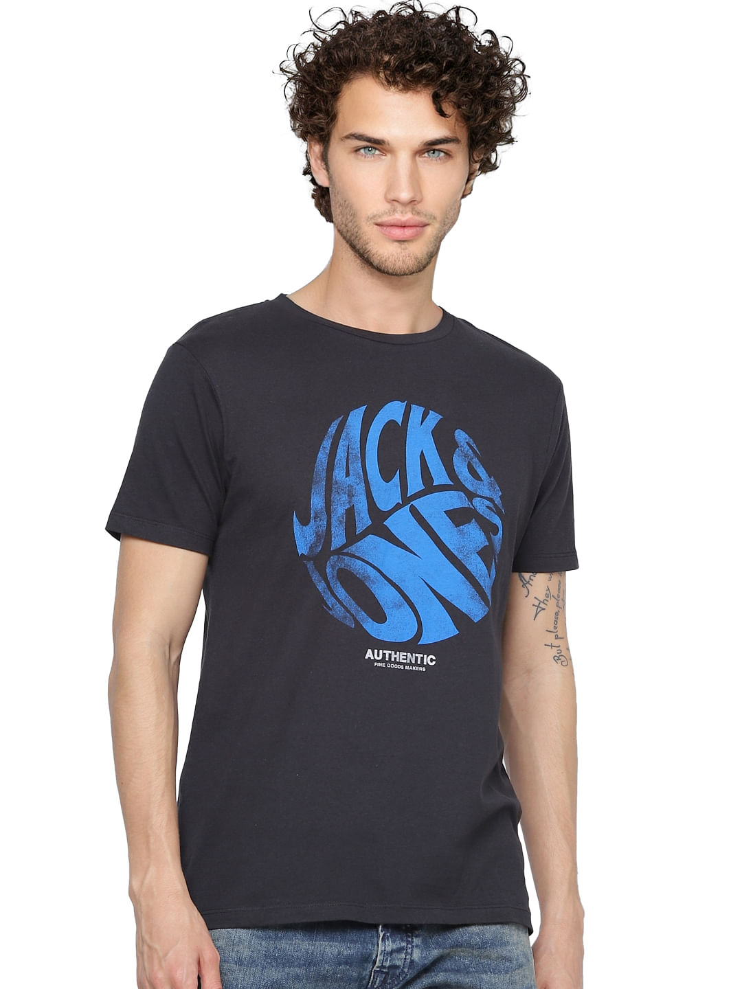 Black Graphic Logo Print Crew Neck T-shirt