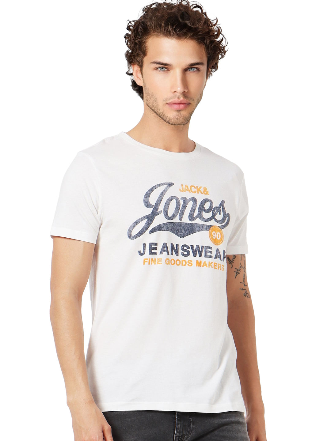 White Logo Print Crew Neck T-shirt