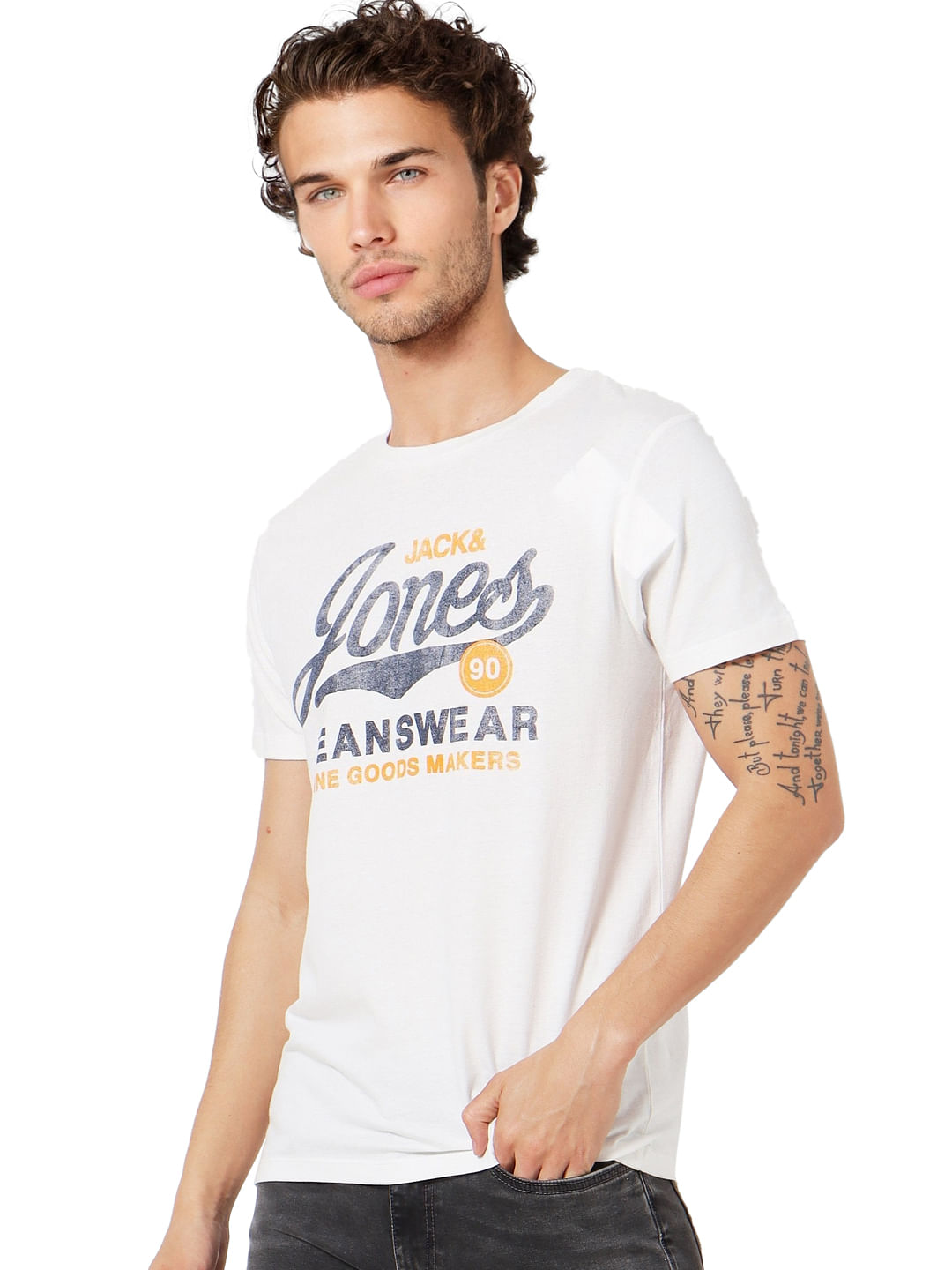 White Logo Print Crew Neck T-shirt
