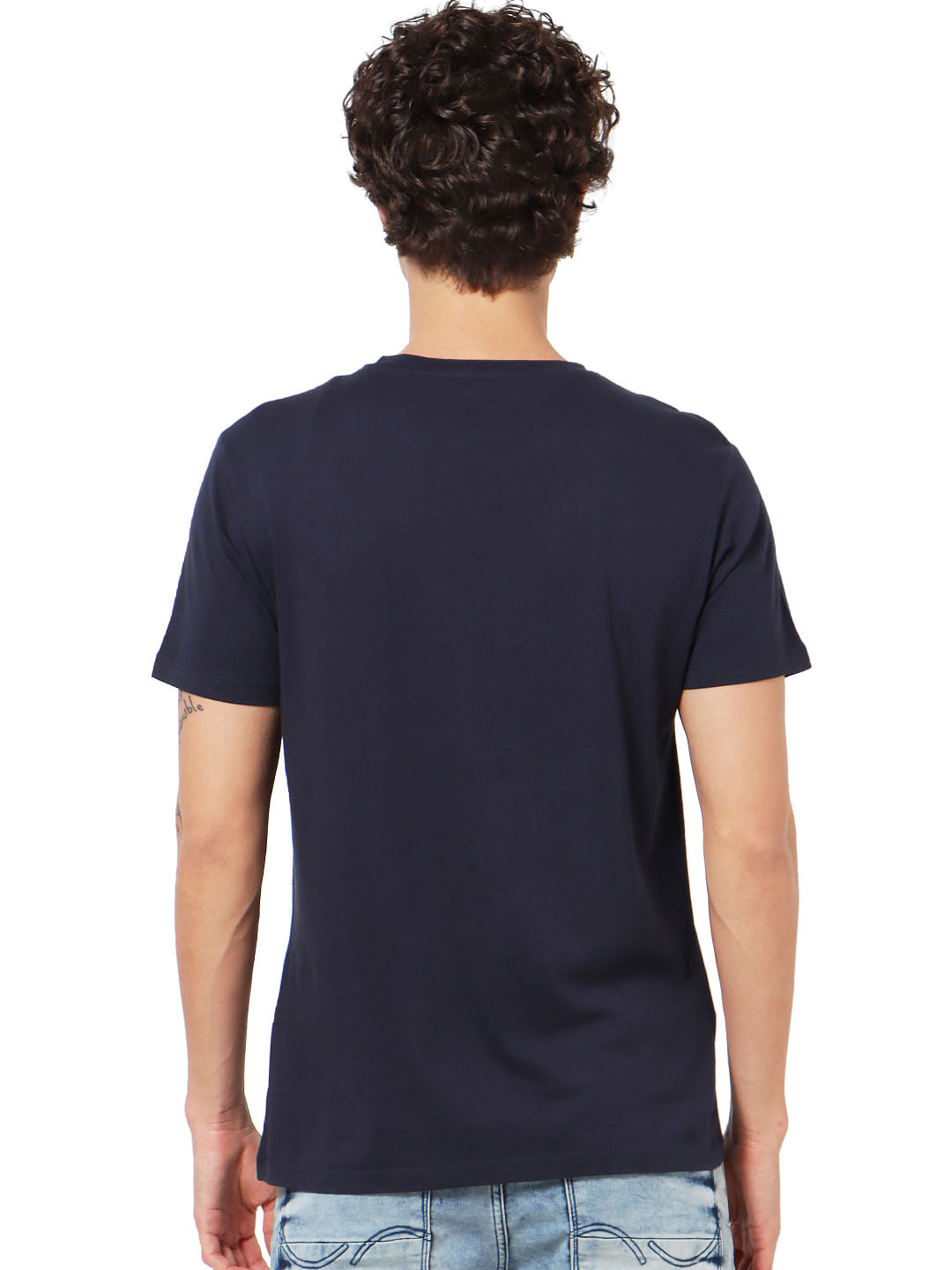 Navy Blue Logo Print Crew Neck T-shirt