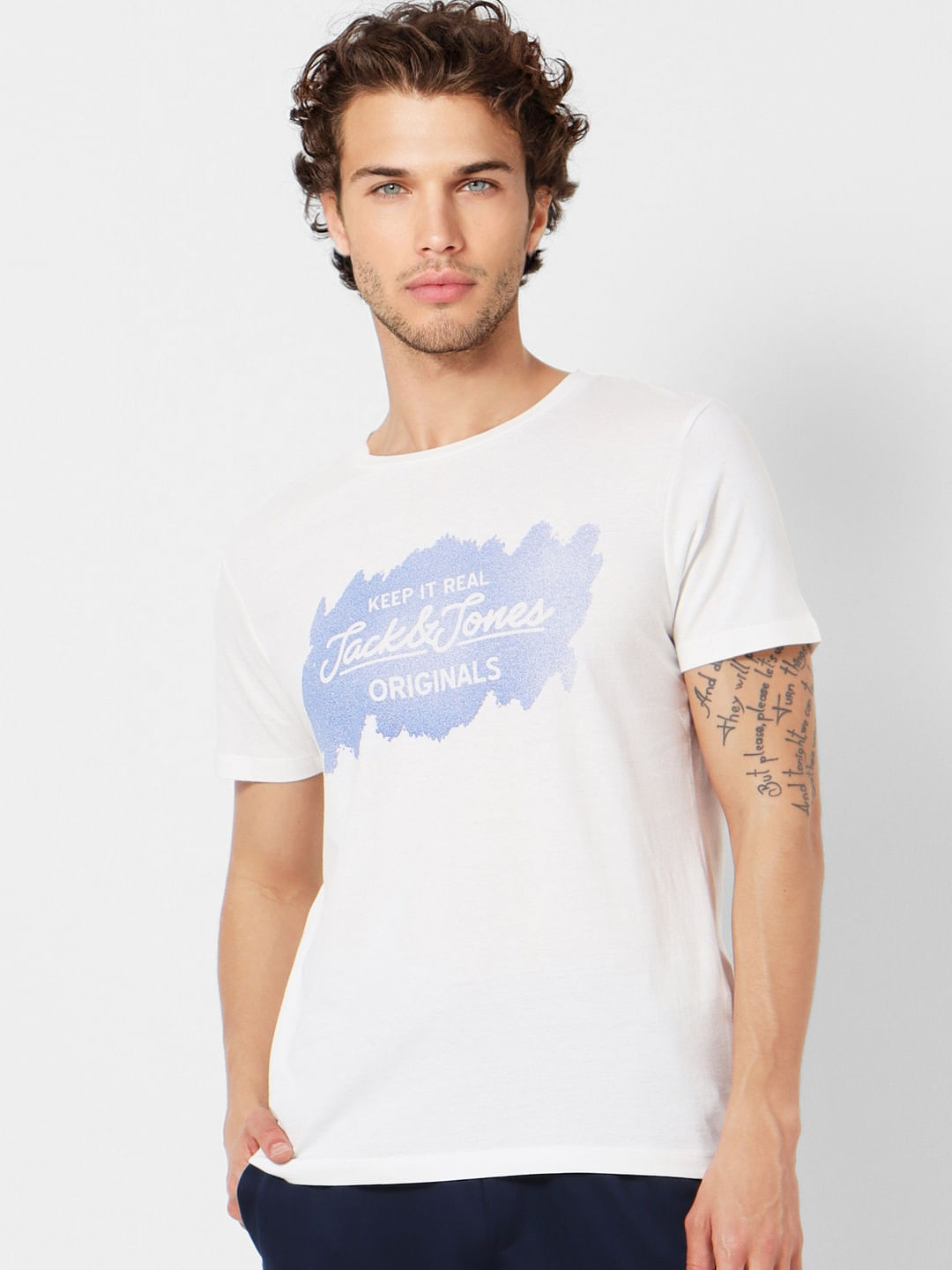 White Logo Print Crew Neck T-shirt