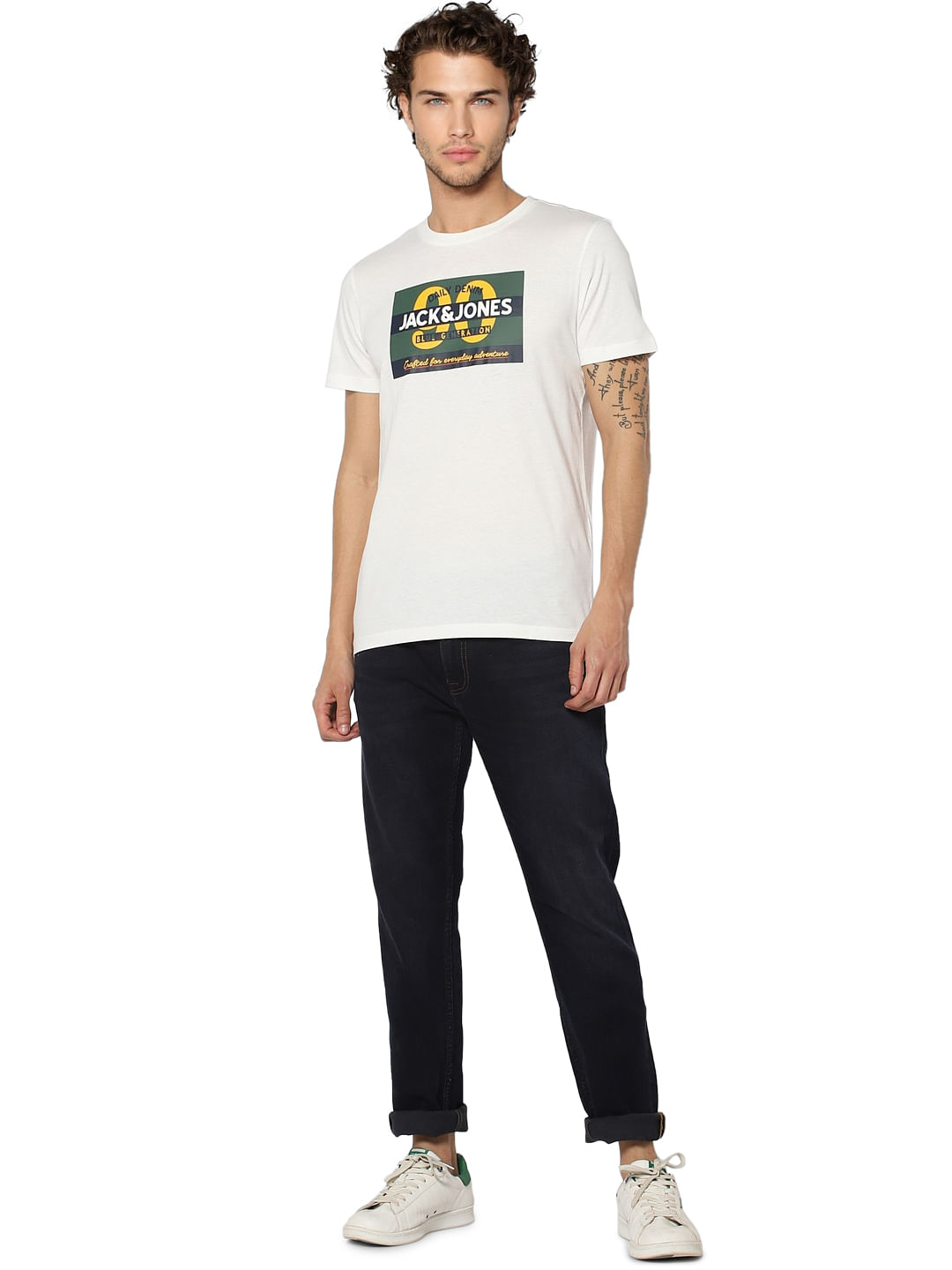 White Logo Print Crew Neck T-shirt