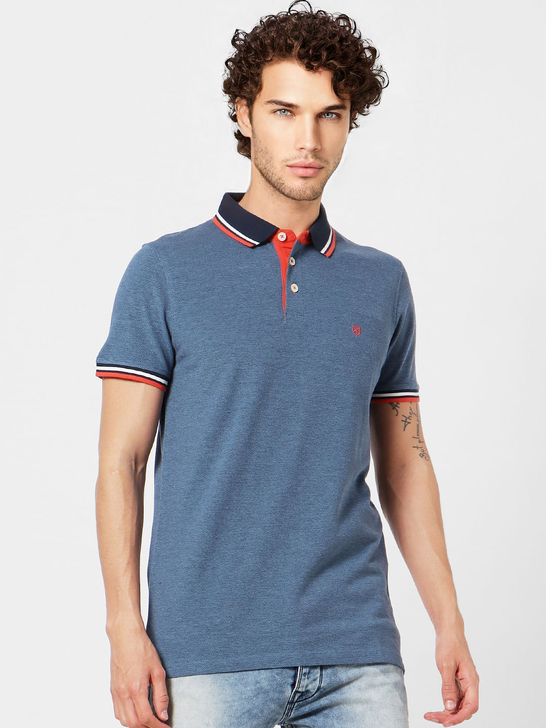 Blue Contrast Tipping Polo T-shirt