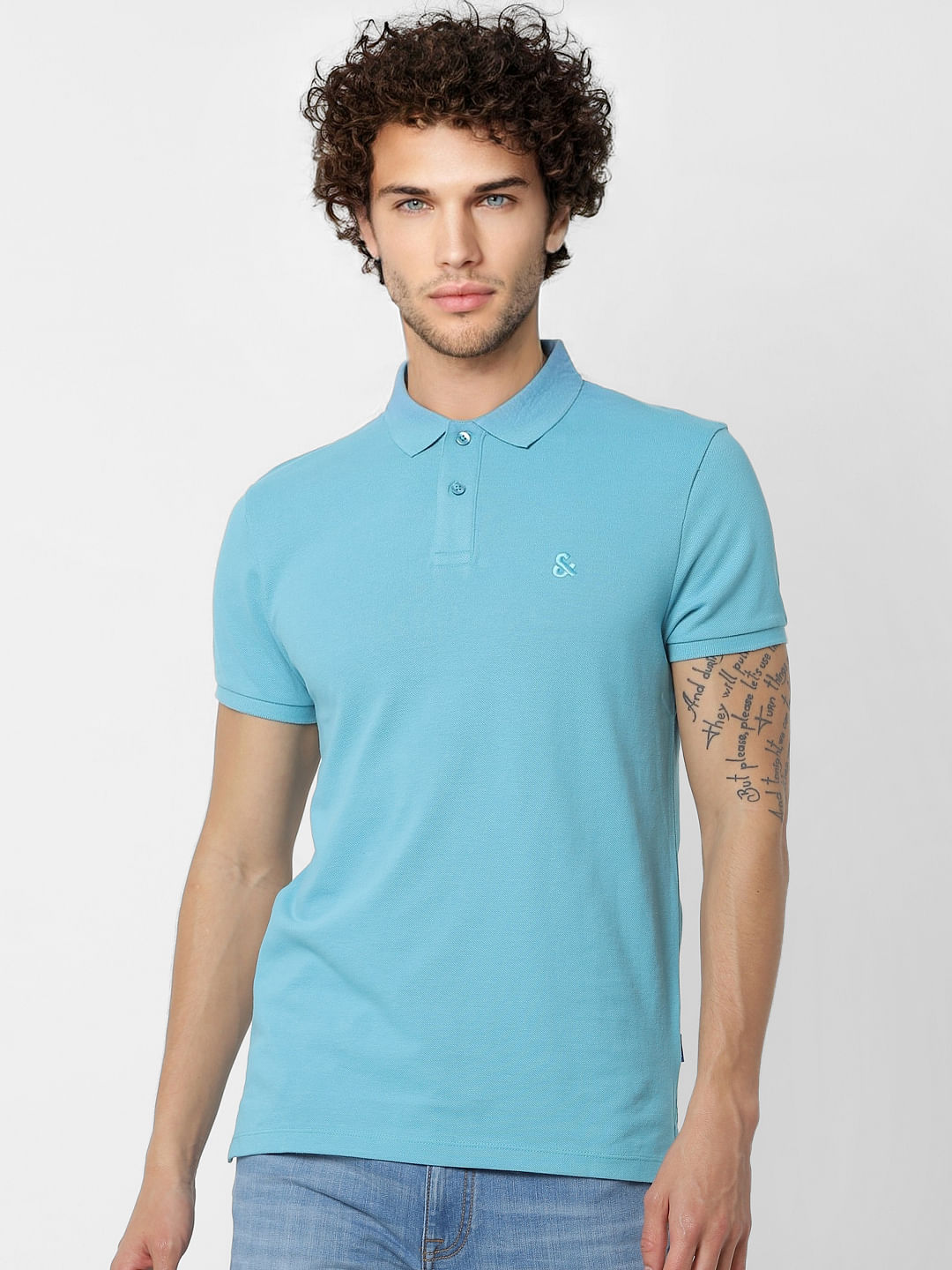 Turquoise Blue Polo Neck T-shirt