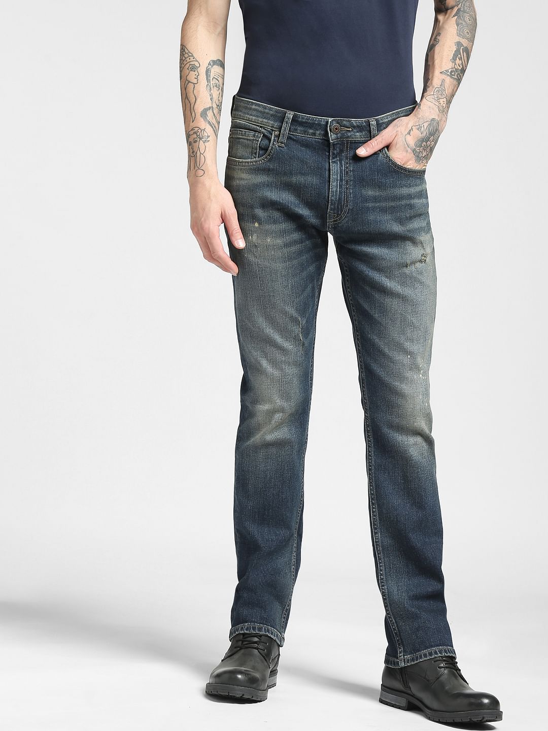 Blue Mid Rise Clark Straight Jeans