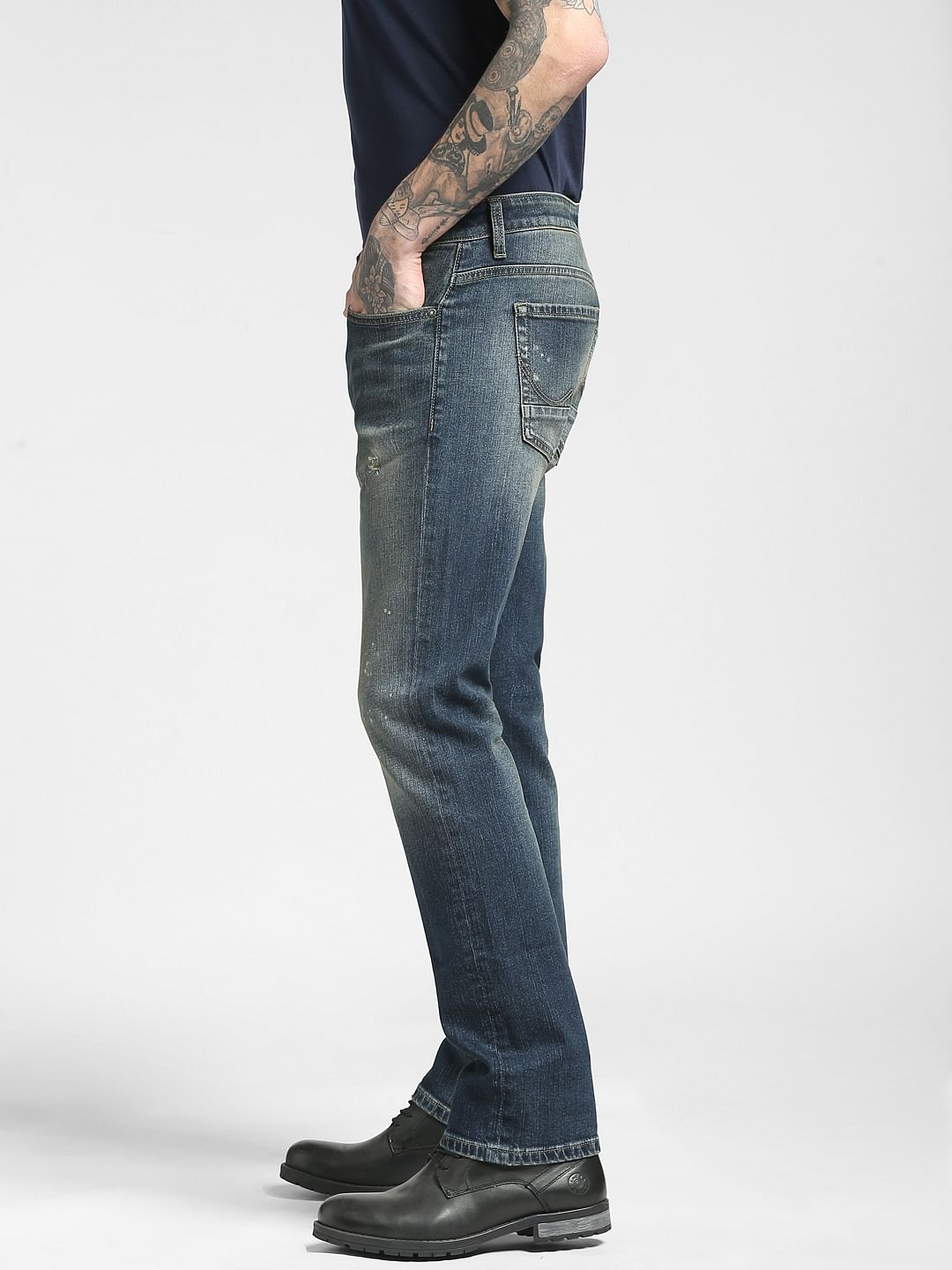 Blue Mid Rise Clark Straight Jeans