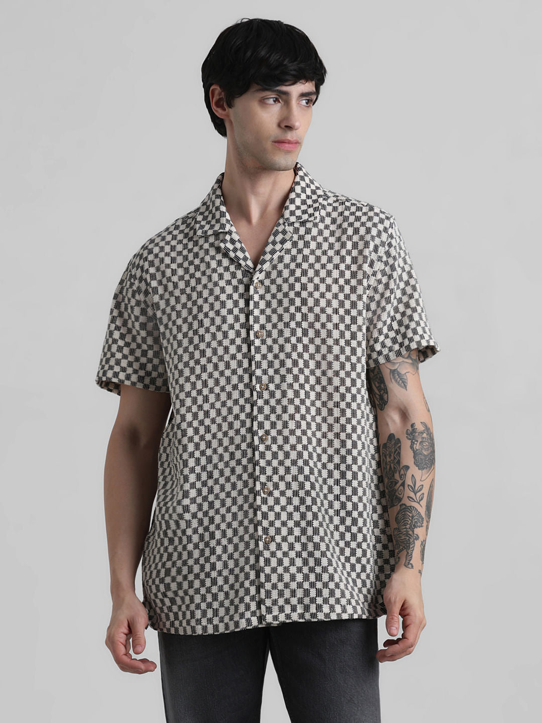 Black Printed Short Sleeves Shirt