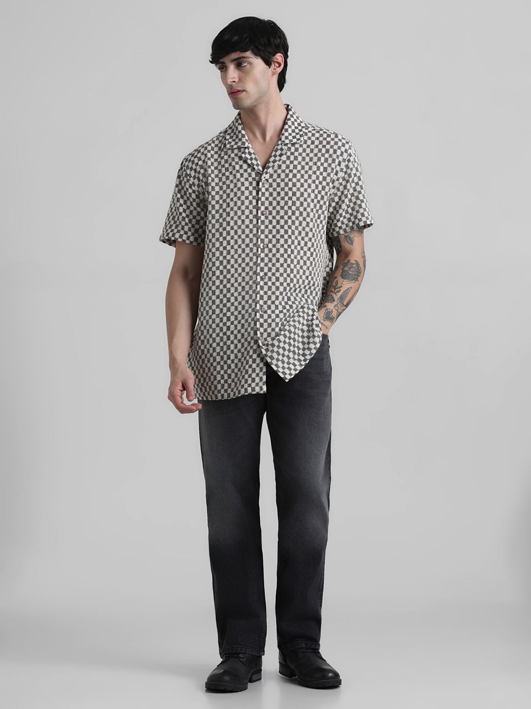 Black Printed Short Sleeves Shirt