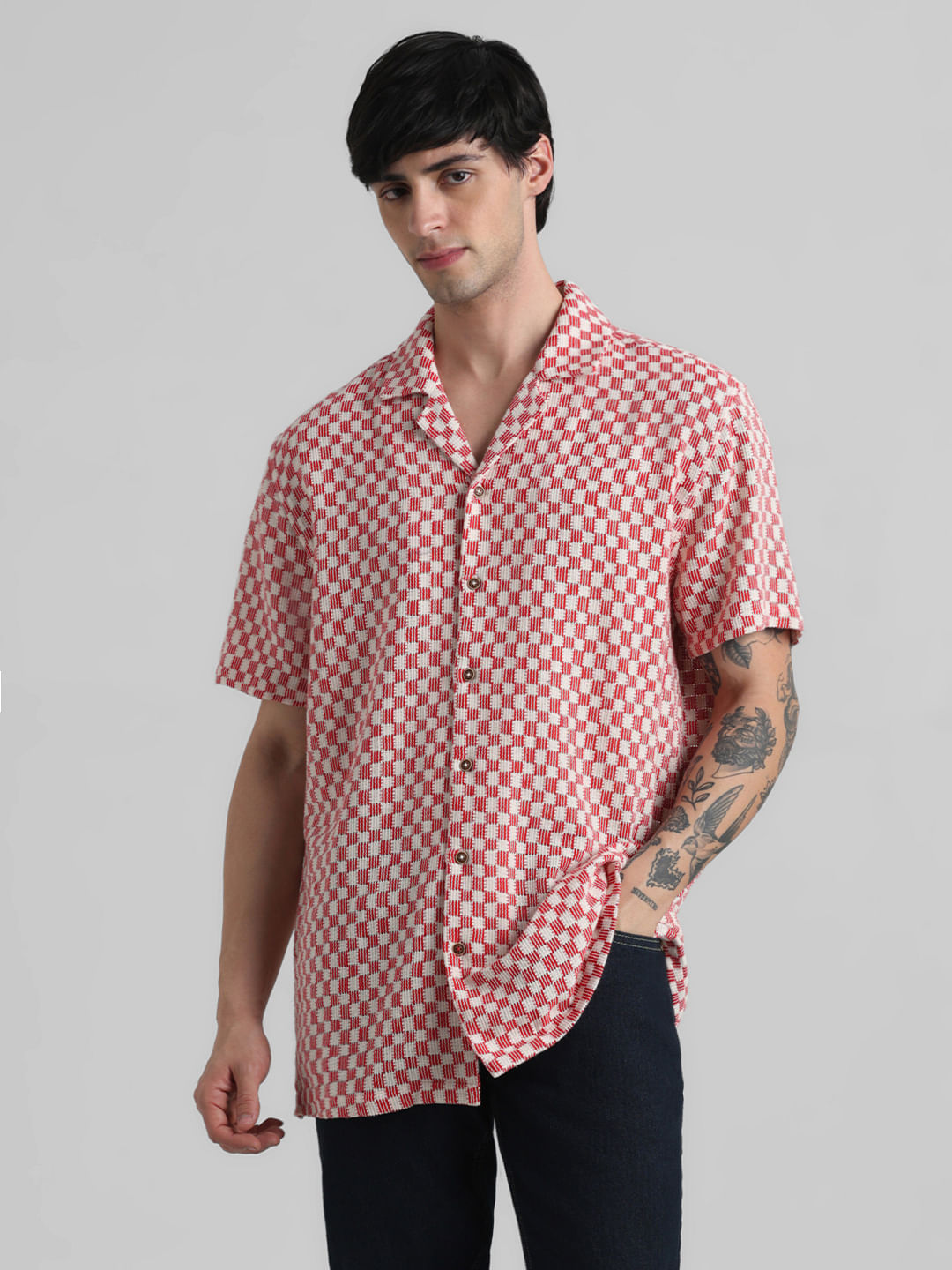Red Printed Short Sleeves Shirt