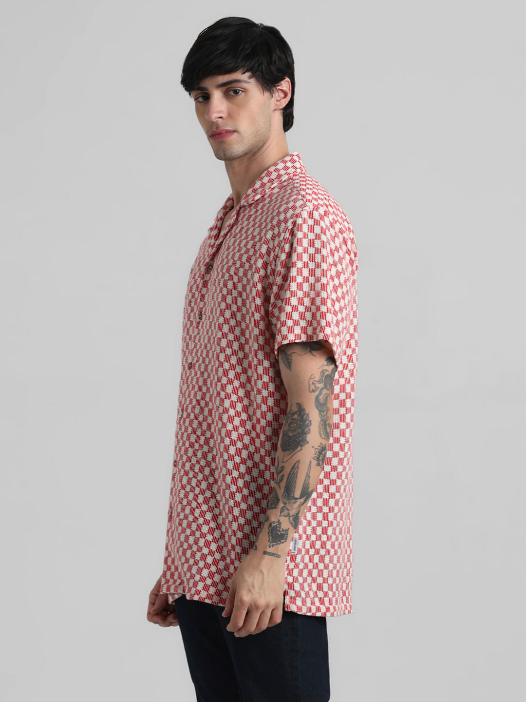 Red Printed Short Sleeves Shirt