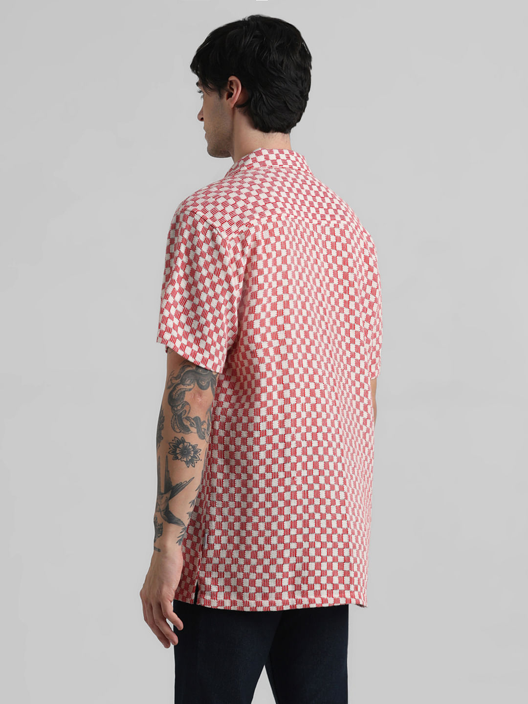 Red Printed Short Sleeves Shirt