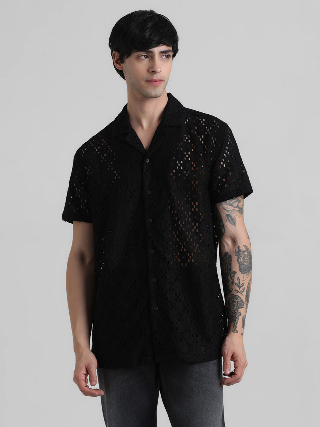 Black Cut-Out Short Sleeves Shirt