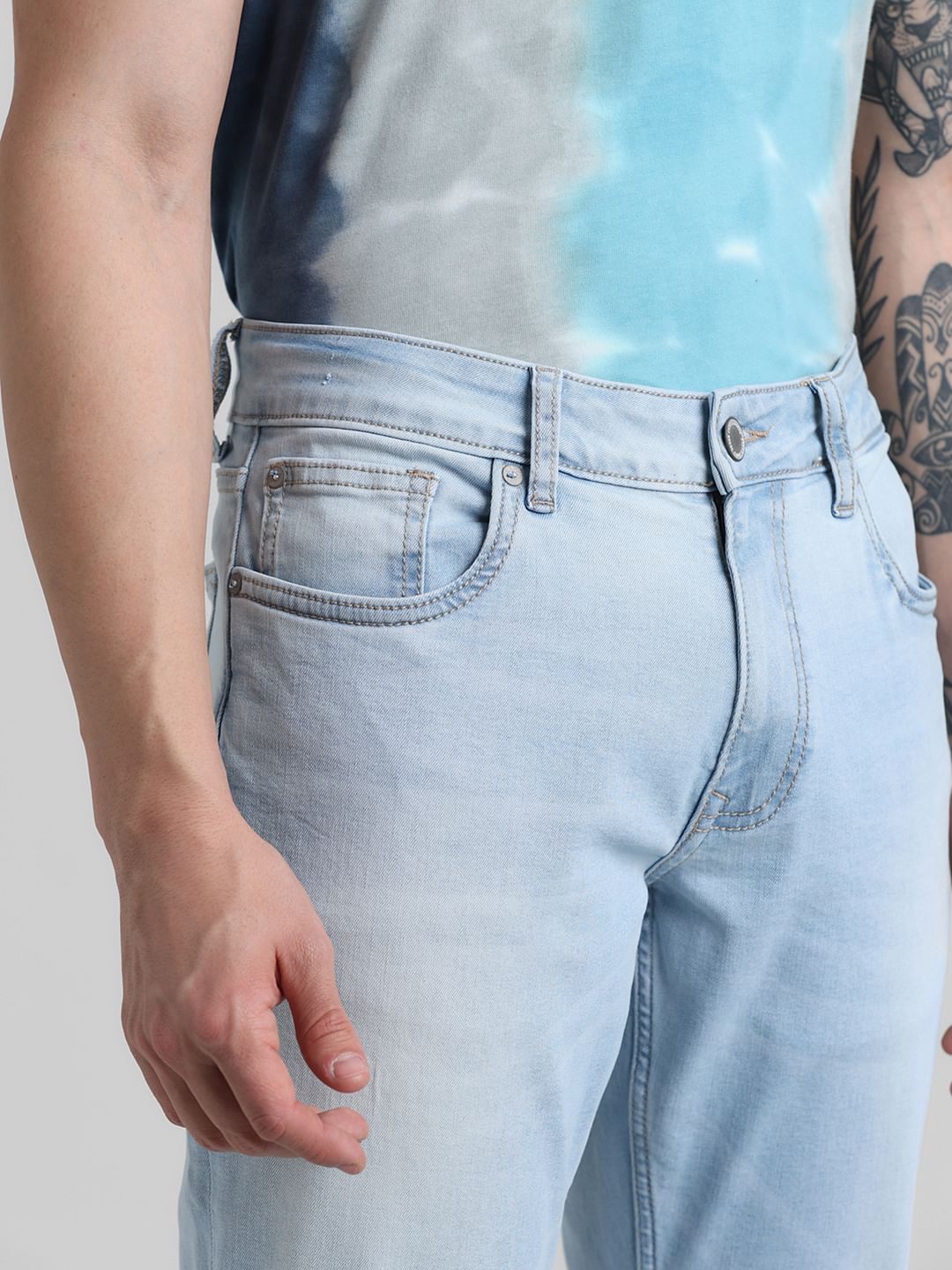 Light Blue Mid Rise Clark Regular Fit Jeans