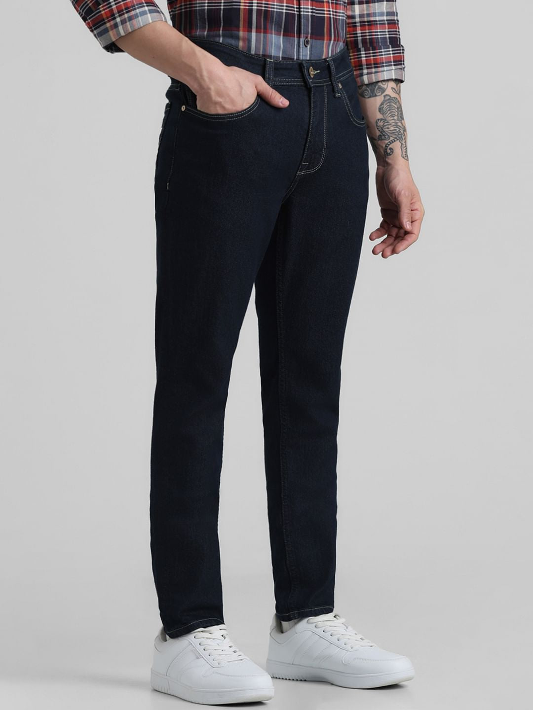 Dark Blue Mid Rise Clark Regular Fit Jeans